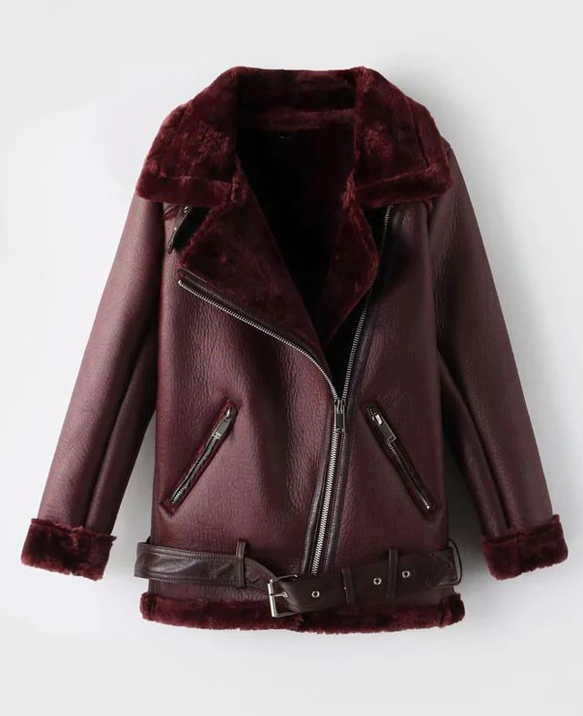 Faux Shearling Moto Jacket Coat
