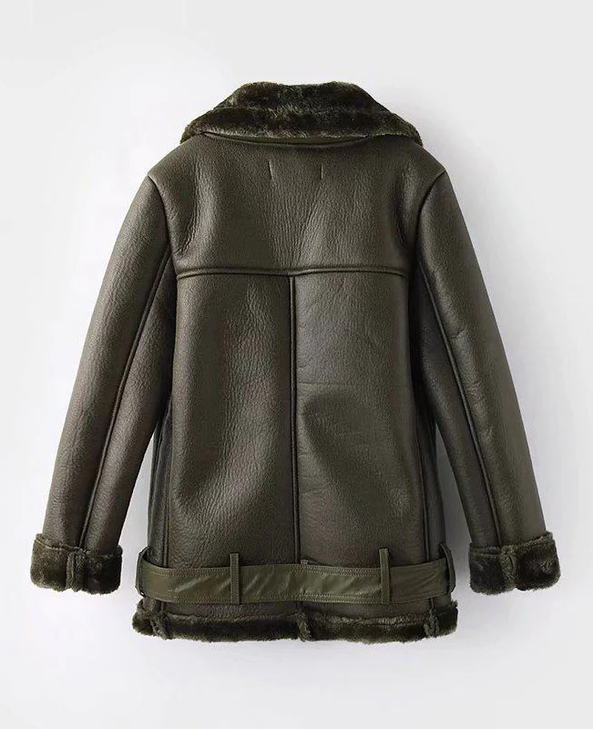 Faux Shearling Moto Jacket Coat-4