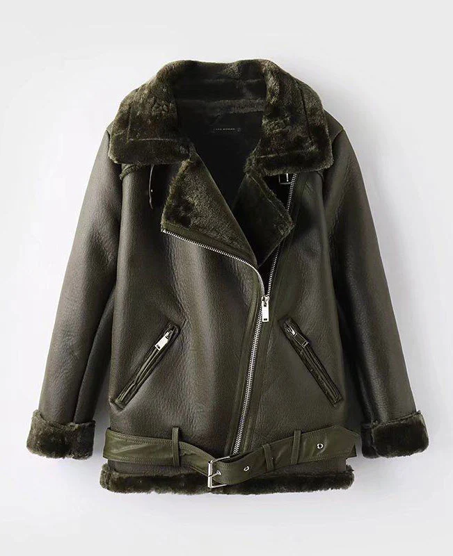 Faux Shearling Moto Jacket Coat