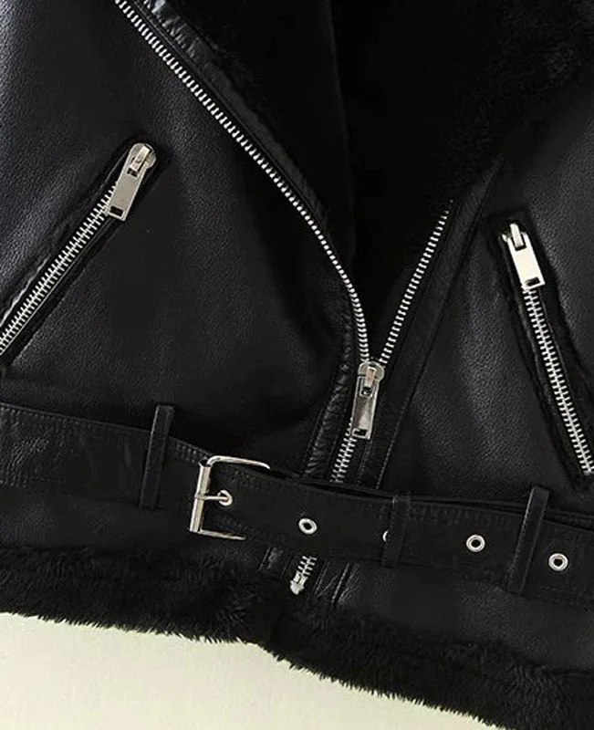 Faux Shearling Moto Jacket Coat-7