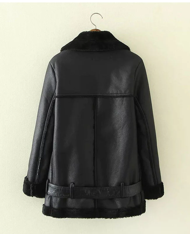 Faux Shearling Moto Jacket Coat-5