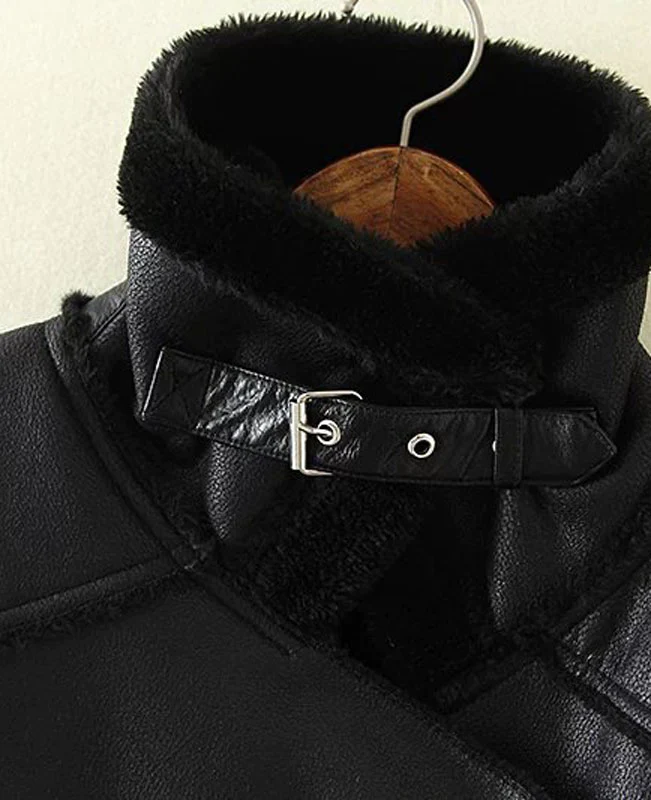 Faux Shearling Moto Jacket Coat-6