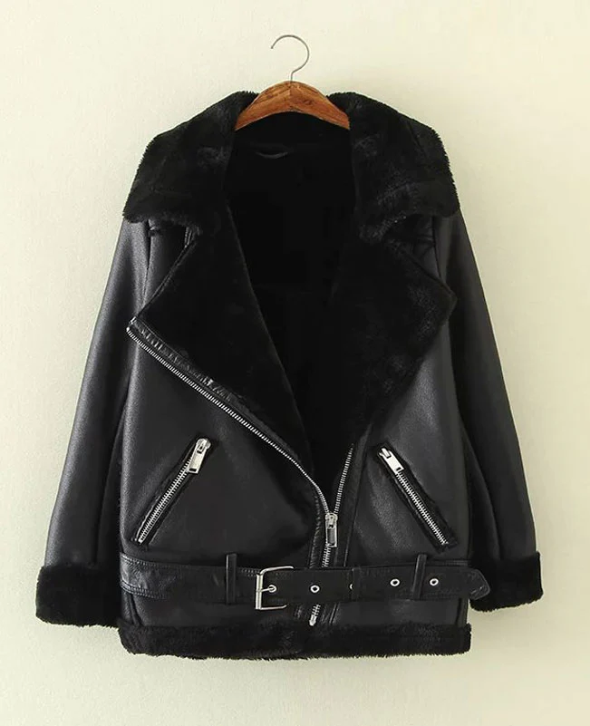 Faux Shearling Moto Jacket Coat