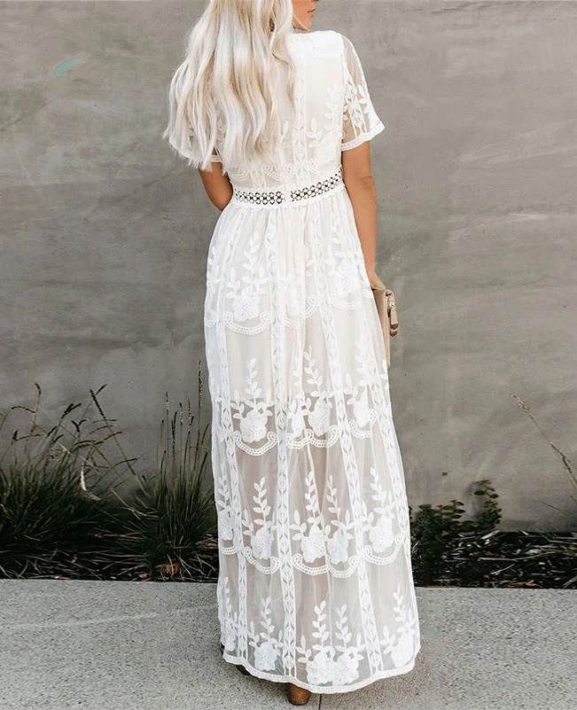 Long White Lace Boho Dress-4