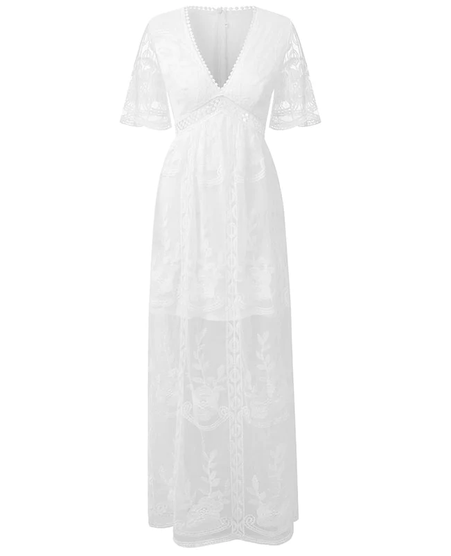 Long White Lace Boho Dress-5