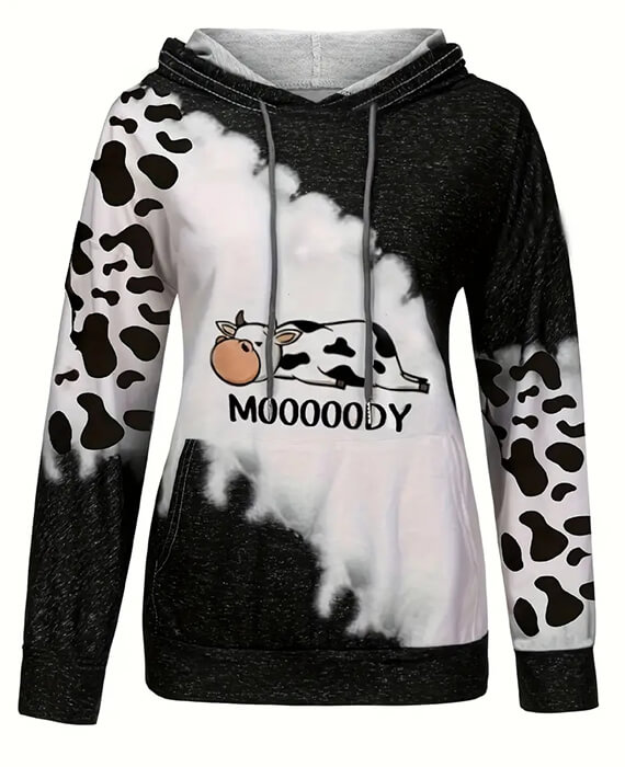 Cow Pattern Kangaroo Pocket Sweatshirts Hoodies (1)