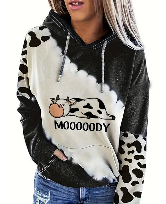 Leopard & Floral Print Kangaroo Pocket Hoodie, Casual Long Sleeve