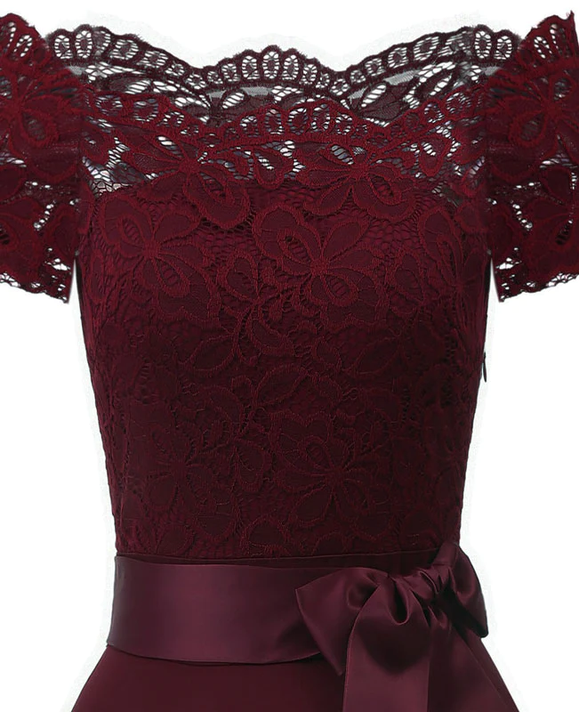 Off the Shoulder Floral Lace Dress-9