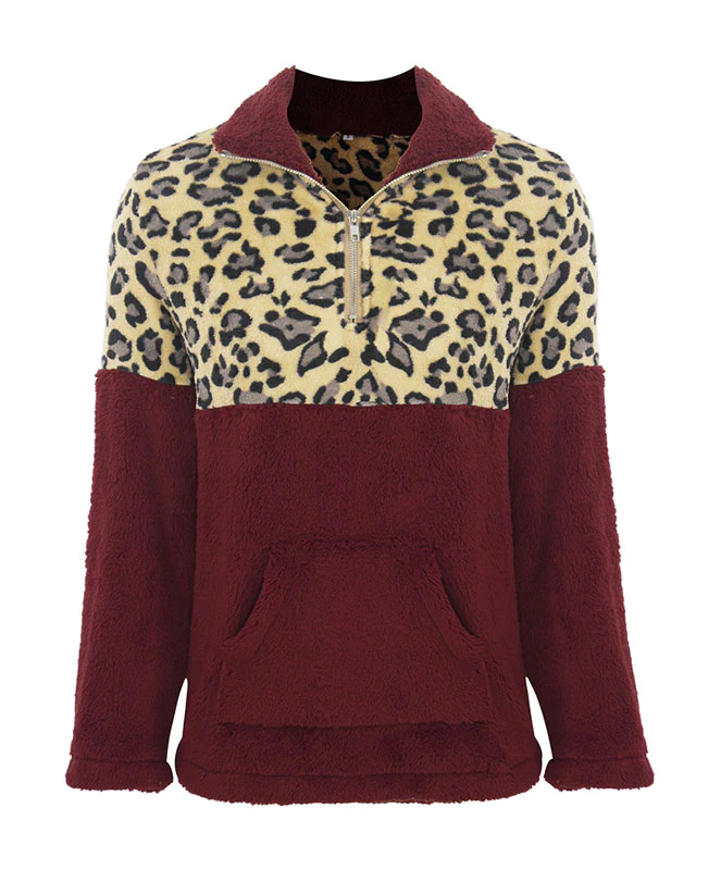 Leopard Print Fuzzy Fleece Hoodie-10