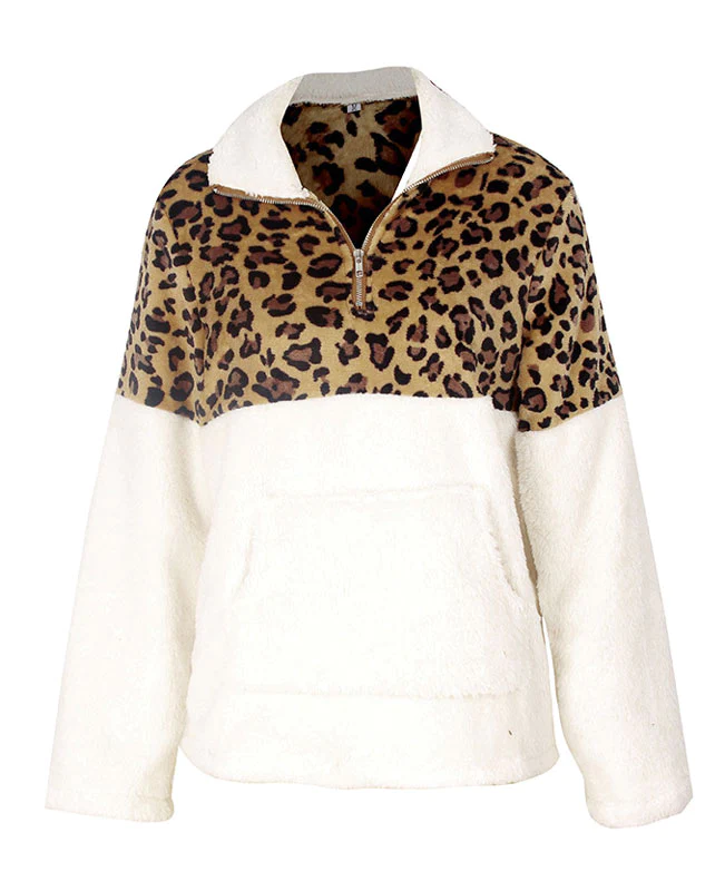 Leopard Print Fuzzy Fleece Hoodie-8