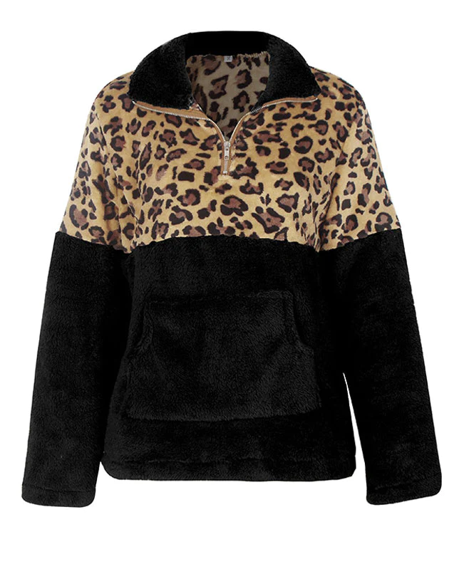 Leopard Print Fuzzy Fleece Hoodie-9