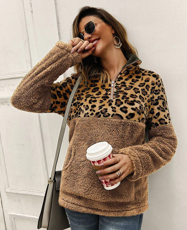 Leopard Print Fuzzy Fleece Hoodie