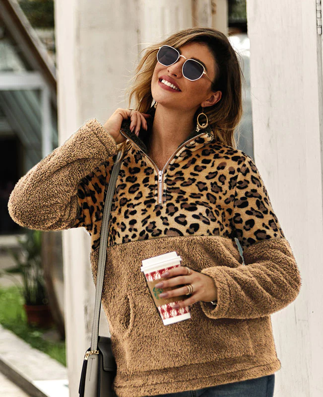 Leopard Print Fuzzy Fleece Hoodie-14