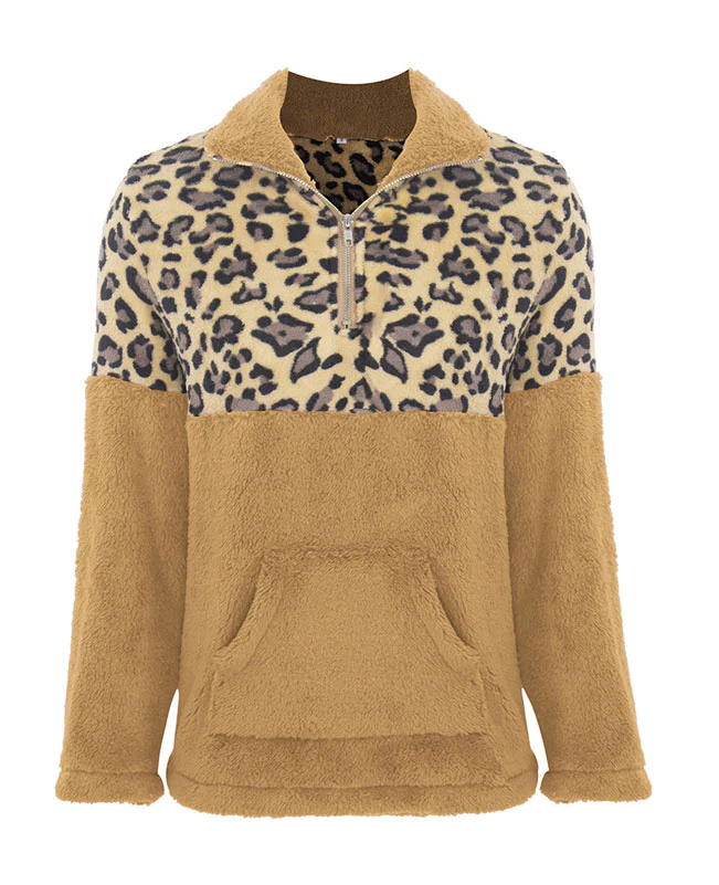 Leopard Print Fuzzy Fleece Hoodie-6