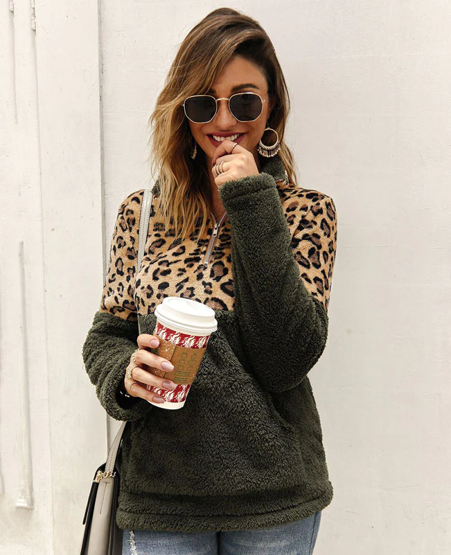 Leopard Print Fuzzy Fleece Hoodie