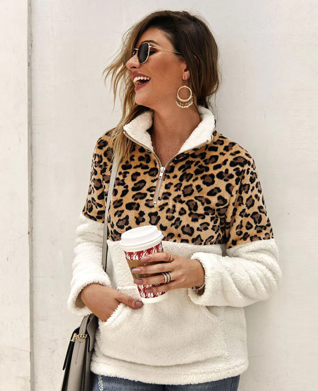 Leopard Print Fuzzy Fleece Hoodie-12