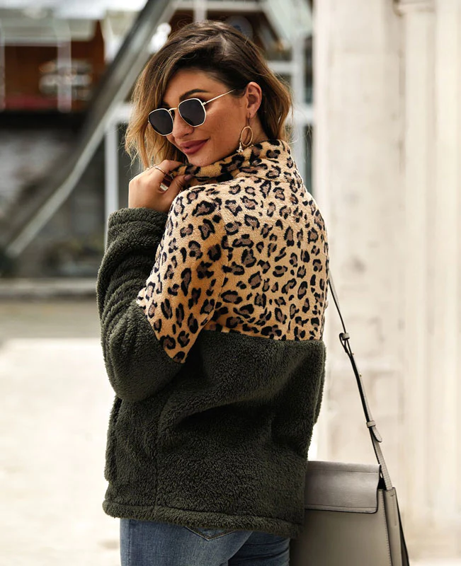 Leopard Print Fuzzy Fleece Hoodie-13