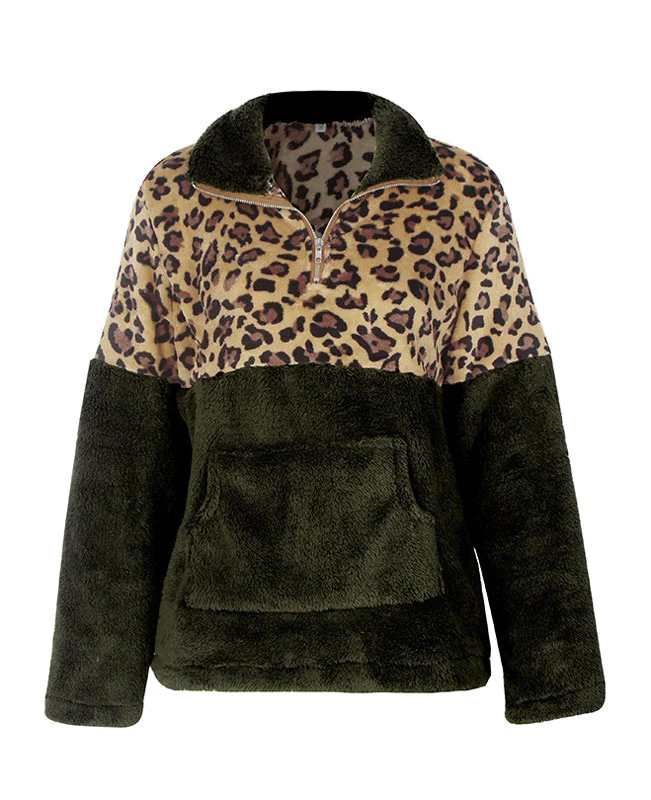 Leopard Print Fuzzy Fleece Hoodie-7