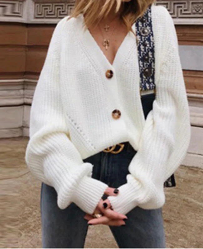 V-Neck Sweater Button Down Long Sleeve Cable Knit Cardigan1