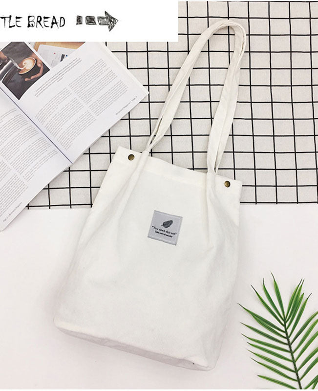 Ladies Casual Solid Color Corduroy Tote Shoulder Bag