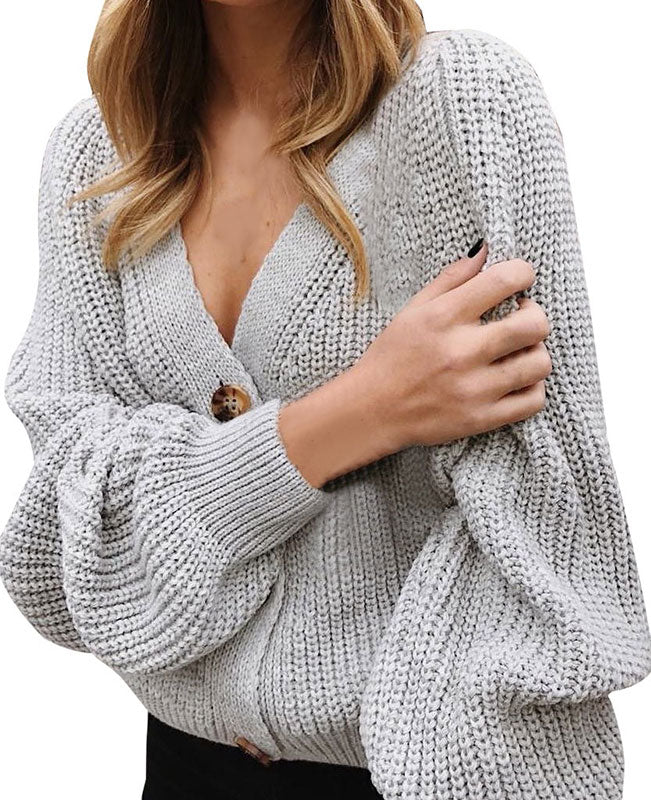 V-Neck Sweater Button Down Long Sleeve Cable Knit Cardigan2