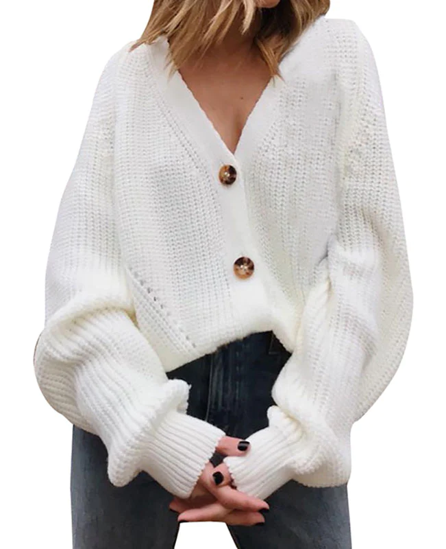 V-Neck Sweater Button Down Long Sleeve Cable Knit Cardigan3