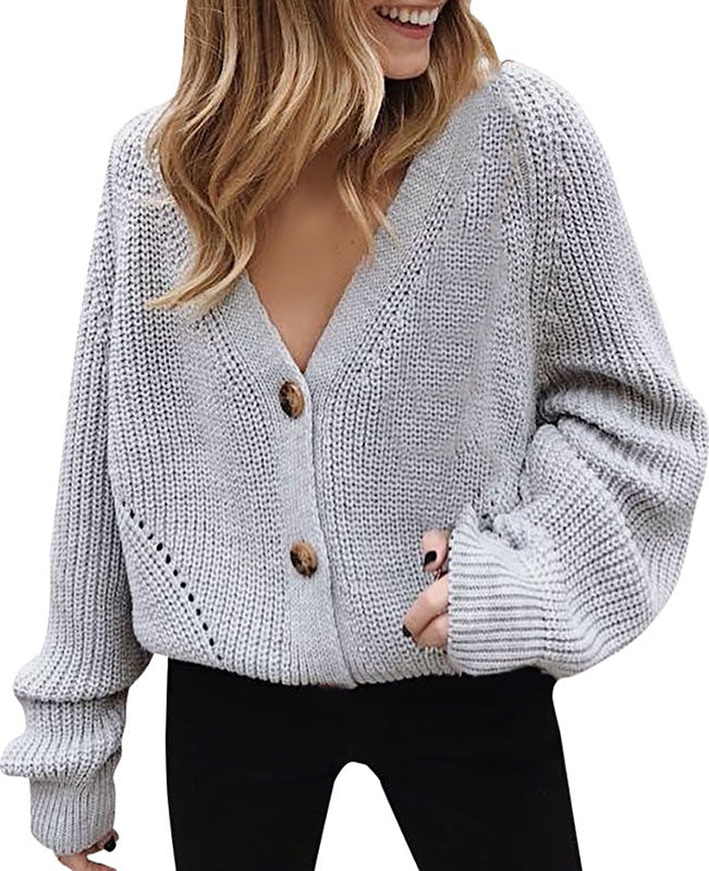 V-Neck Sweater Button Down Long Sleeve Cable Knit Cardigan4