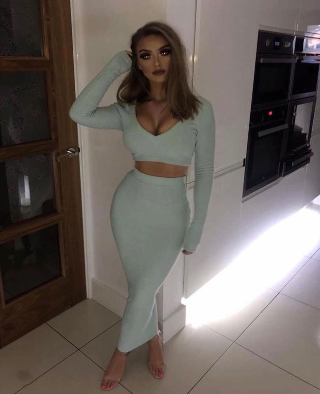 Long Sleeve Two Piece Bodycon Dress-5