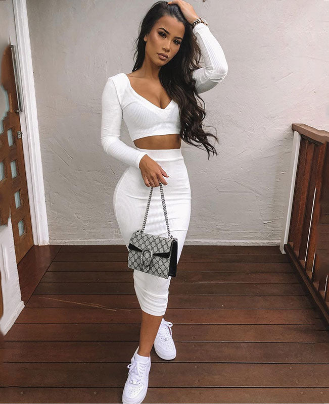 White bodycon two piece sales