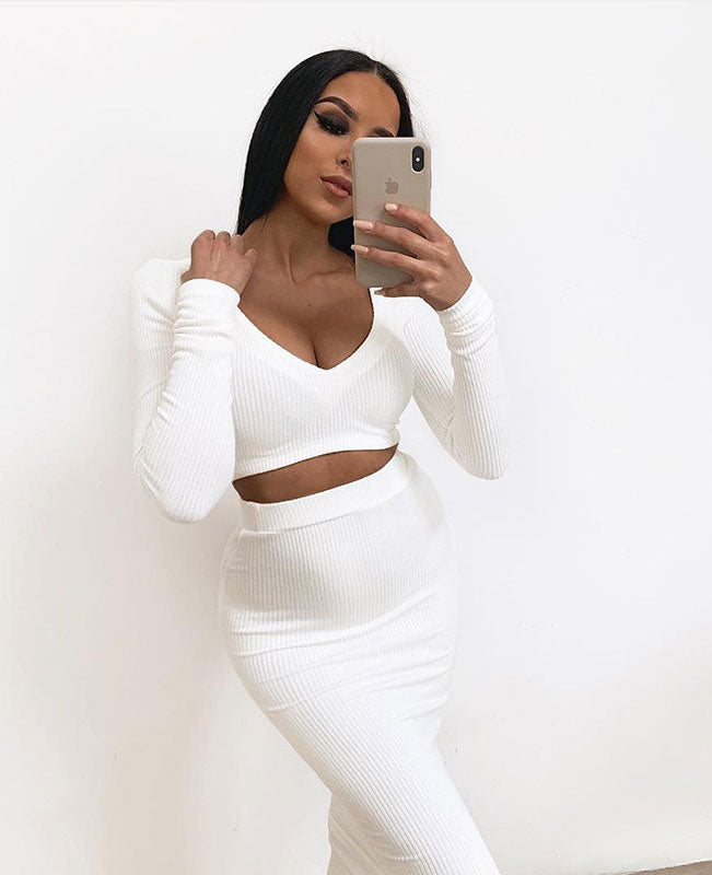Long Sleeve Two Piece Bodycon Dress-8