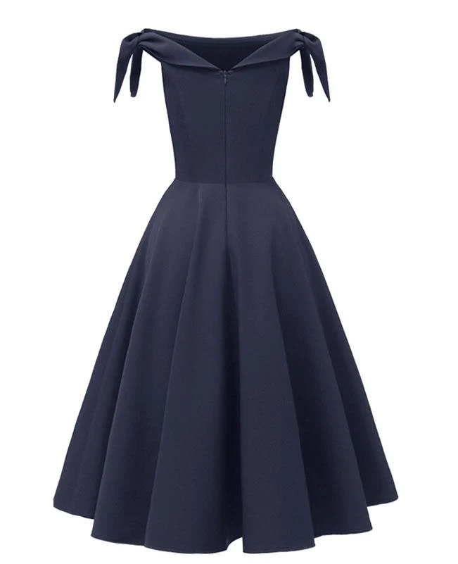 Vintage Cocktail Party Dresses Bowknot Off Shoulder Dress Seamido