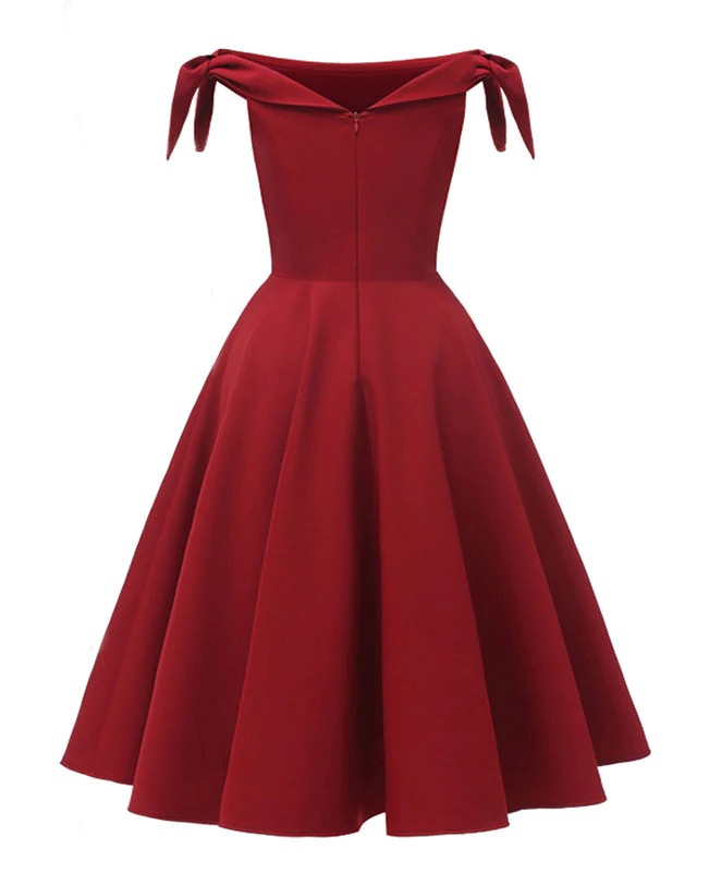 Vintage Cocktail Party Dresses Bowknot Off Shoulder Dress Seamido