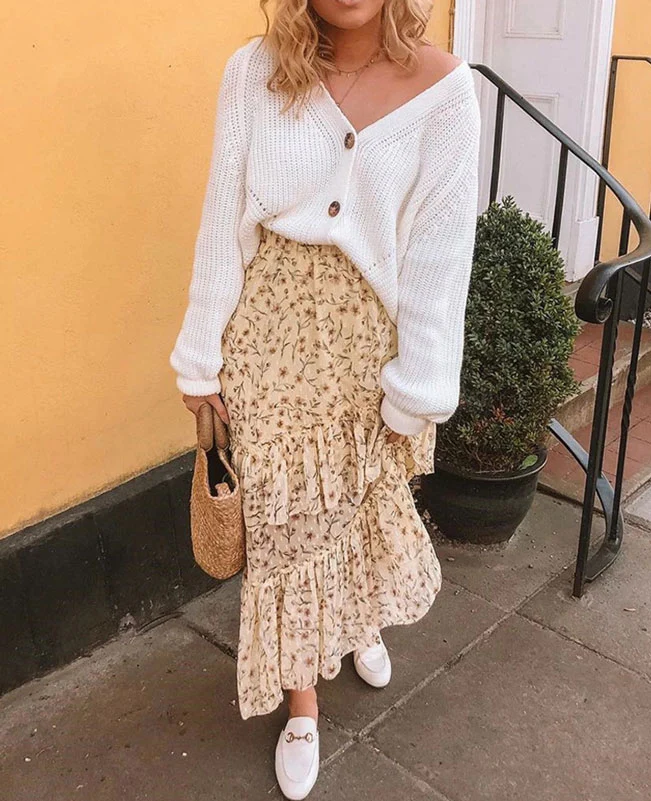 V-Neck Sweater Long Sleeve Cable Knit Cardigan