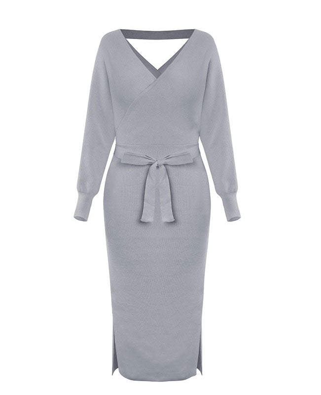 V Neck Long Sweater Dress-8