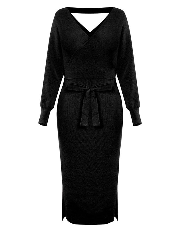 V Neck Long Sweater Dress