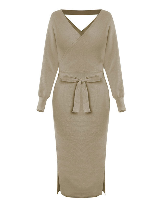 V Neck Long Sweater Dress-9