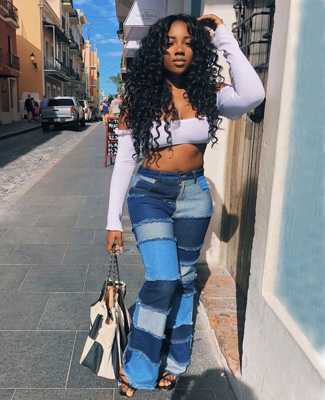 Patchwork jeans best sale women's