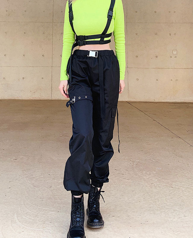 Black Cargo Pants for Women Multi-pocket-2
