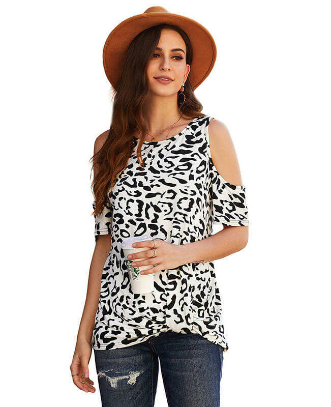 Leopard Print Cold Shoulder Top