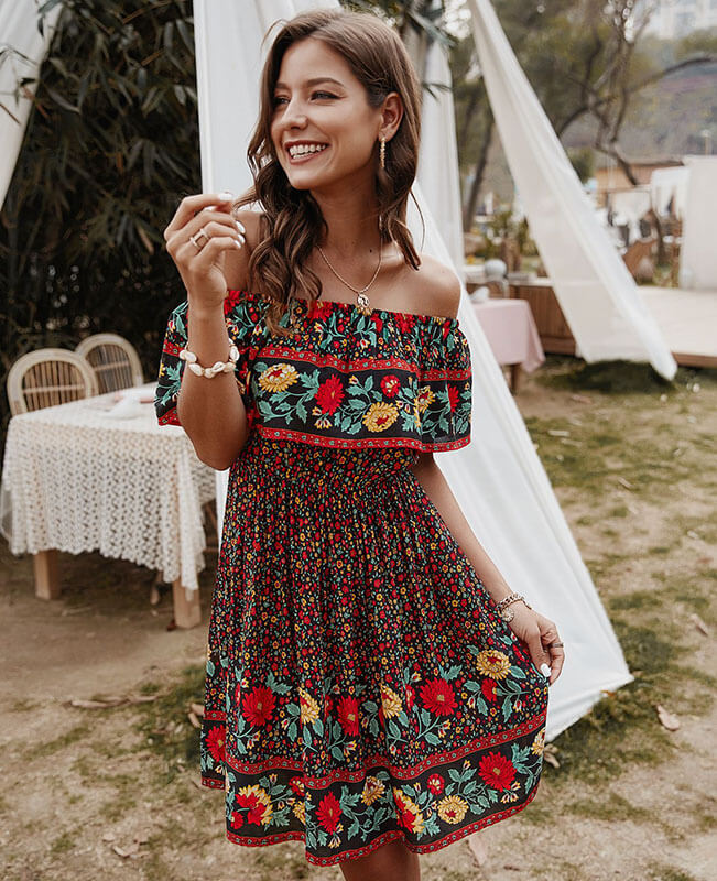 Floral Off the Shoulder Mini Dress