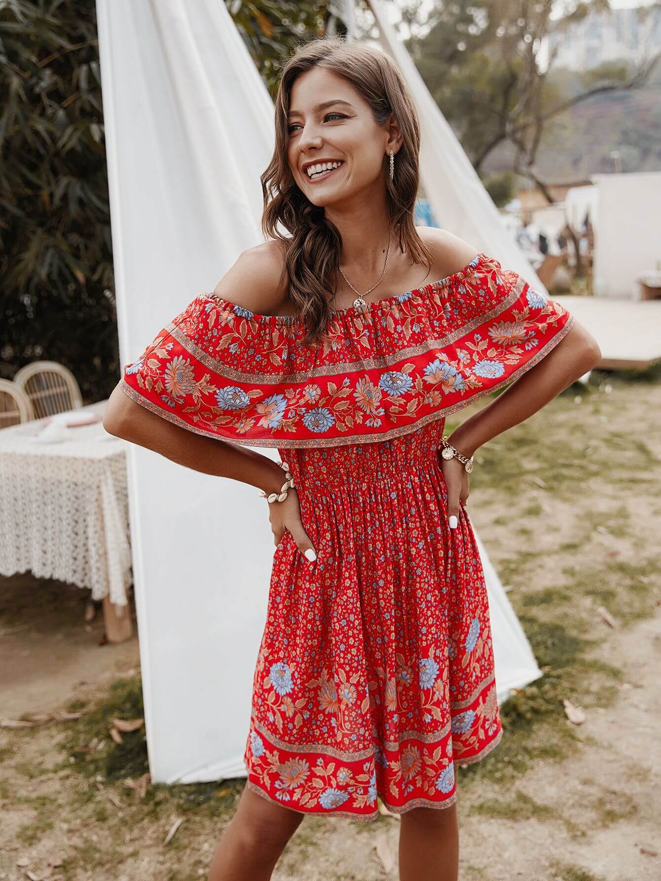 Floral Off the Shoulder Mini Dress