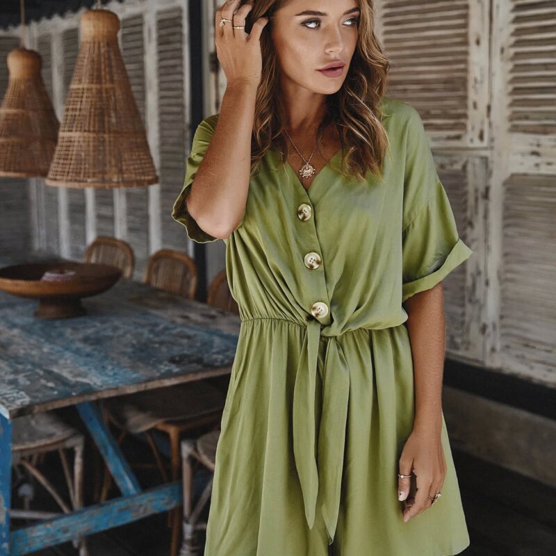 Solid Color Short Jumpsuit for Women