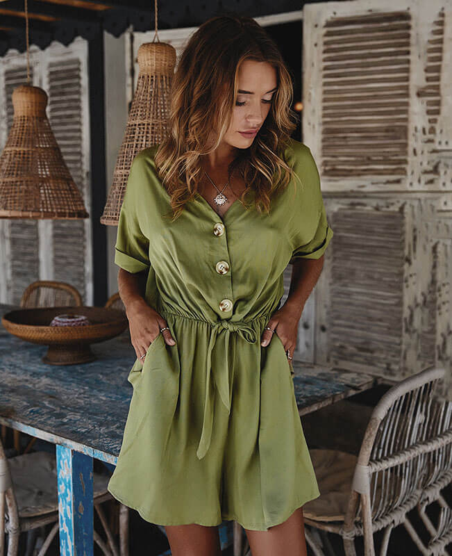 Solid Color Short Jumpsuit for Women