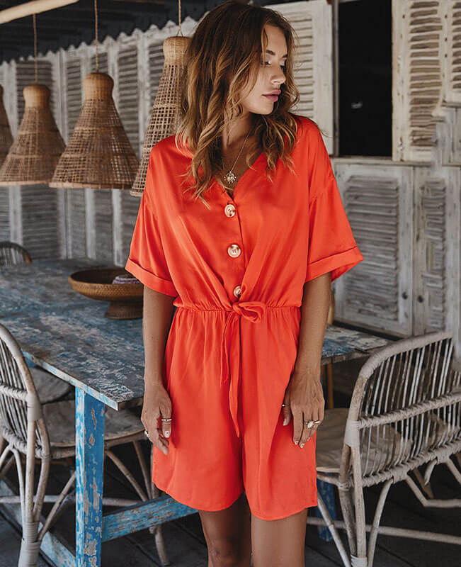 Solid Color Short Jumpsuit for Women