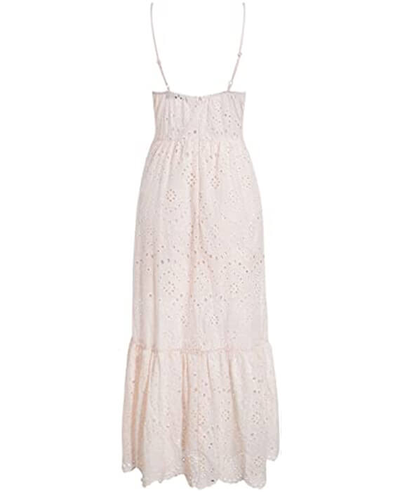 V-Neck Button Hollow Out Lace Bohemian Dress