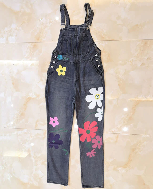 Denim Overalls for Women Floral Embroidered Jeans
