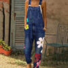 Denim Overalls for Women Floral Embroidered Jeans