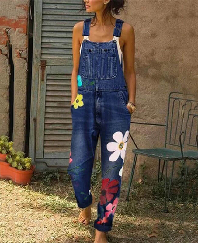 Denim Overalls for Women Floral Embroidered Jeans
