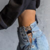 Iron Chain Hollow Out Jeans High Waist Ripped Jeans for Women