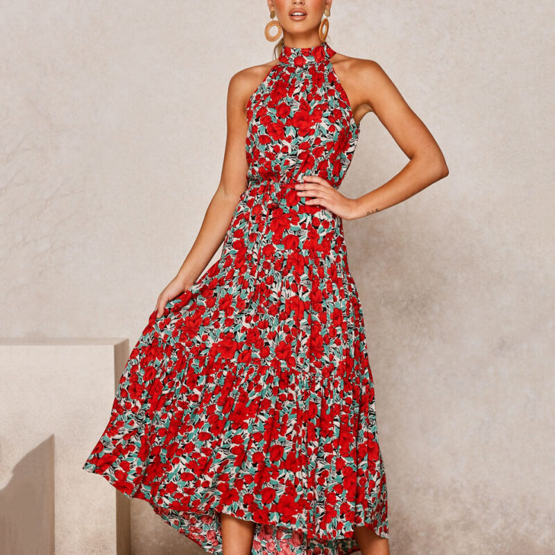 Halter Neck Floral Boho Maxi Dress